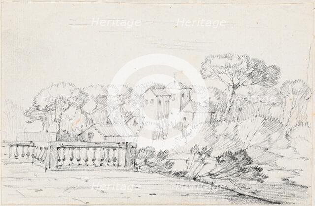 Terrace by a River with a Villa and Trees Beyond, 1744/1750. Creator: Joseph-Marie Vien the Elder.