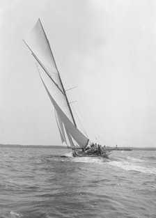 The 15-metre cutter 'Ostara' sailing close-hauled, 1912. Creator: Kirk & Sons of Cowes.