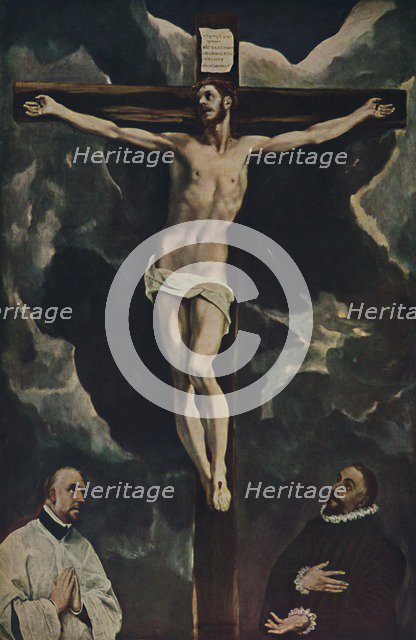'Christus Am Kreuz, Mit Zwei Stiftern', (Christ on the Cross Adored by Donors), c1590, (1938). Artist: El Greco.