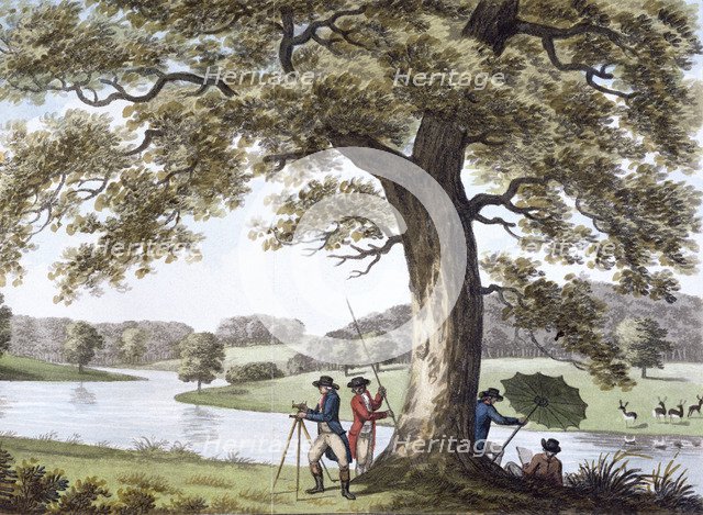 Humphry Repton surveying with a theodolite, late 18th-early19th century. Artist: Unknown