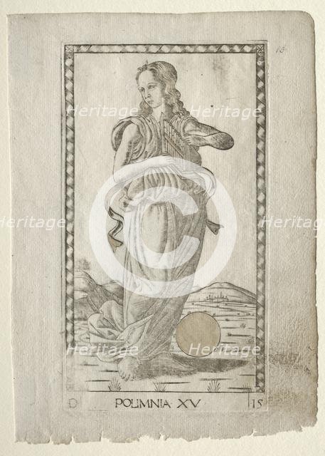 Polyhymnia (heroic hymns) (from the Tarocchi series D..., before 1467. Creator: Master of the E-Series Tarocchi (Italian, 15th century).