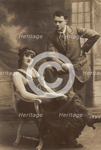 L'Alouette and Arthur Frith of 'The Goods' concert party, posing on stage, (between 1910 and 1919?). Creator: Unknown.