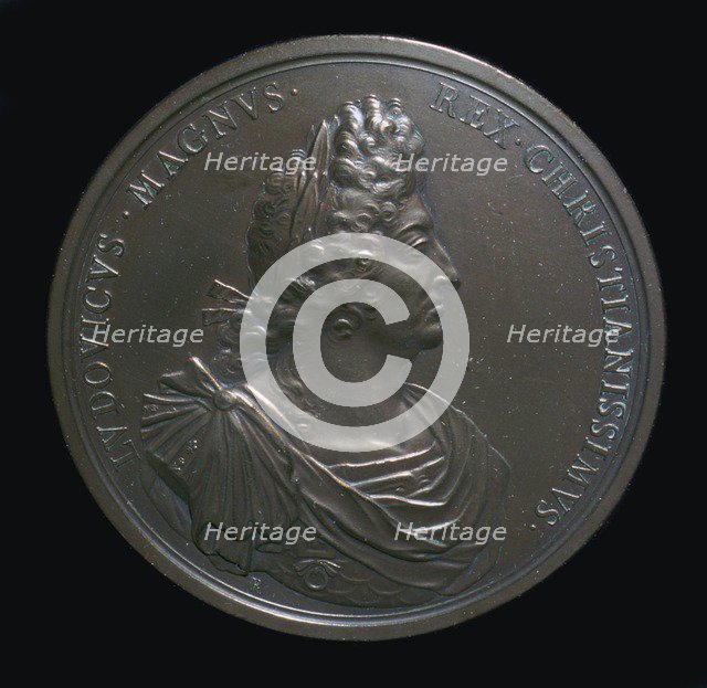 Portrait head on a medal of Louis XIV, 17th century. Artist: Unknown