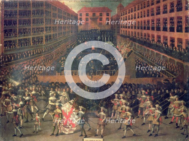 Auto-da-fe held in the main square of Madrid in 1656, oil.