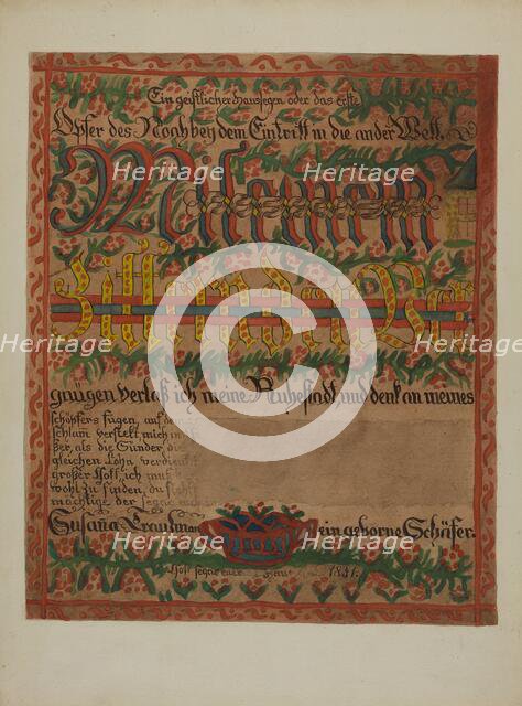 Pa. German Death Certificate, c. 1937. Creator: Albert J. Levone.