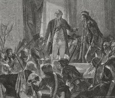 French Revolution: Louis XVI drinking to the health of the nation, Paris, 1876.  Creators: Hippolyte de la Charlerie, Jonnard.