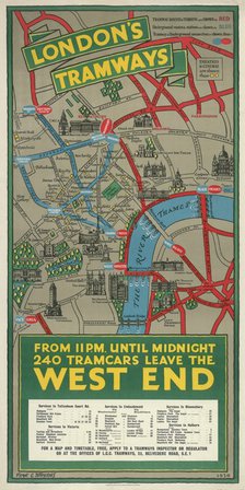 'West End Tramways', London County Council (LCC) Tramways poster, 1930. Artist: Frank G Jeffries