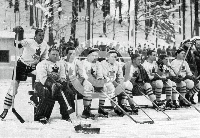 Canadian ice hockey team, Winter Olympic Games, Garmisch-Partenkirchen, Germany, 1936. Artist: Unknown