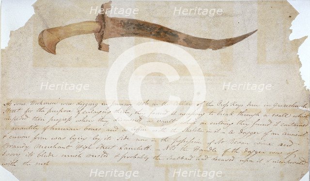 Dagger found in the cellars of the Cross Keys Inn, Gracechurch Street, City of London, 1806. Artist: Anon