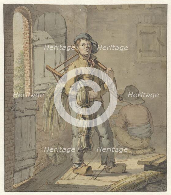 Weavers making rush chair-seats, 1811. Creator: Gerardus Laurentius Keultjes.