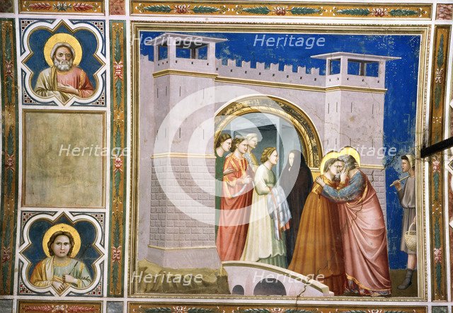 Meeting of Joachim and Anne at the golden gate', 1305 - 1306, fresco by Giotto.