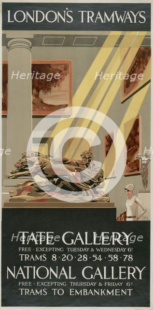 'Tate Gallery, National Gallery', London County Council (LCC) Tramways poster, 1927. Artist: Tony Castle