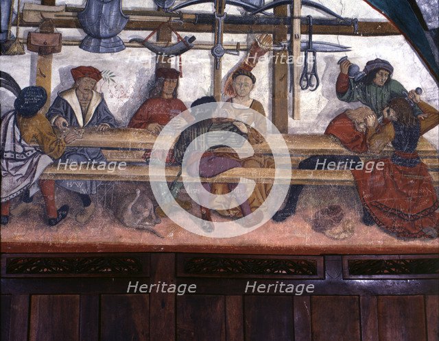 Issogne Castle, frescoes, detail of the guard.