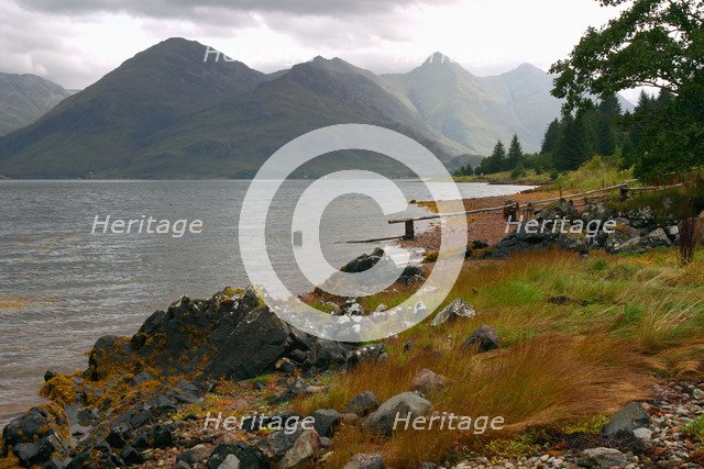 The Five Sisters of Kintail from across Loch Duich, Highland, Scotland.