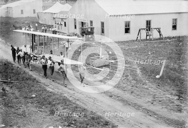 Army Aviation, College Park Aviation Field - Wright Brothers' Plane, Wrecked, 1911. Creator: Harris & Ewing.