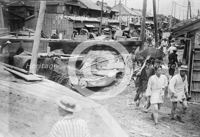 Japanese typhoon-boats washed a mile inland at Tokyo, (1911?). Creator: Bain News Service.