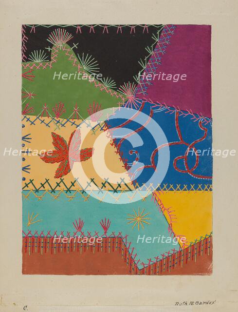 Crazy Quilt Detail, c. 1939. Creator: Ruth M Barnes.