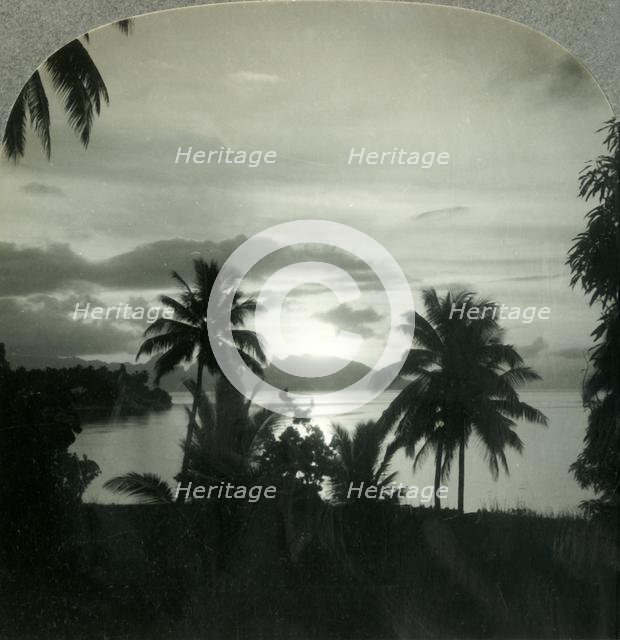 'Sunset behind Moorea, Seen from Papeete, Island of Tahiti', c1930s. Creator: Unknown.