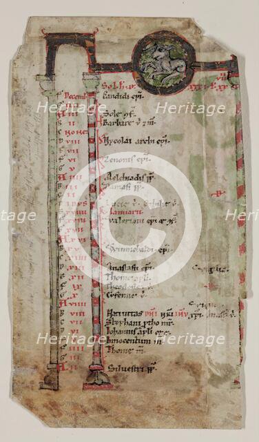 Psalter Leaf: Medallion with Animal and Part of December Calendar, 12th century. Creator: Unknown.