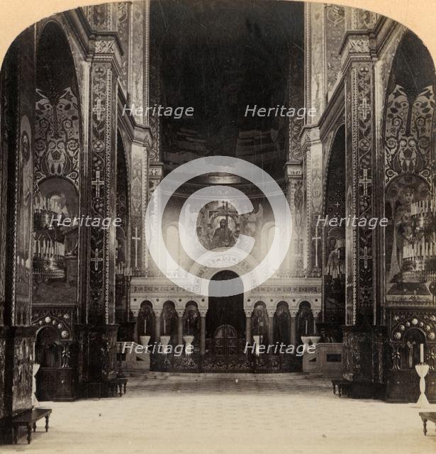 'Central Aisle of Vladimir Cathedral, Kief - the most beautiful Church in Russia', 1898.  Creator: Underwood & Underwood.