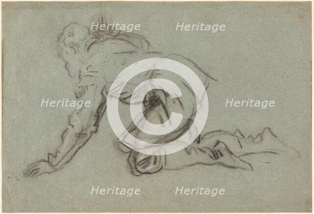 A Kneeling Man Holding a Staff [recto], mid 1550s. Creator: Jacopo Tintoretto.