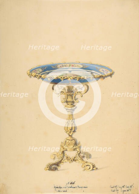 Design for a Round Porcelain Table with Polished Bronze, 19th century. Creator: Anon.