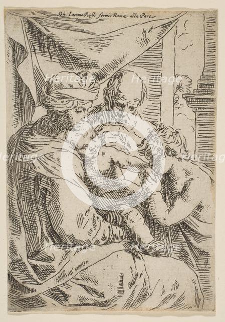 Holy Family with Saint John the Baptist kissing the infant Christ's hand, ca.1642. Creator: Simone Cantarini.