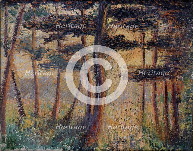 Sunset through Trees, c. 1882. Creator: Camille Pissarro.