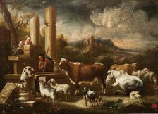 Cattle at the Ruins of the Temple, early 18th century. Creator: Johann Matthias Wuzer.