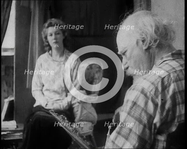 Augustus John Painting a Woman, 1930s. Creator: British Pathe Ltd.