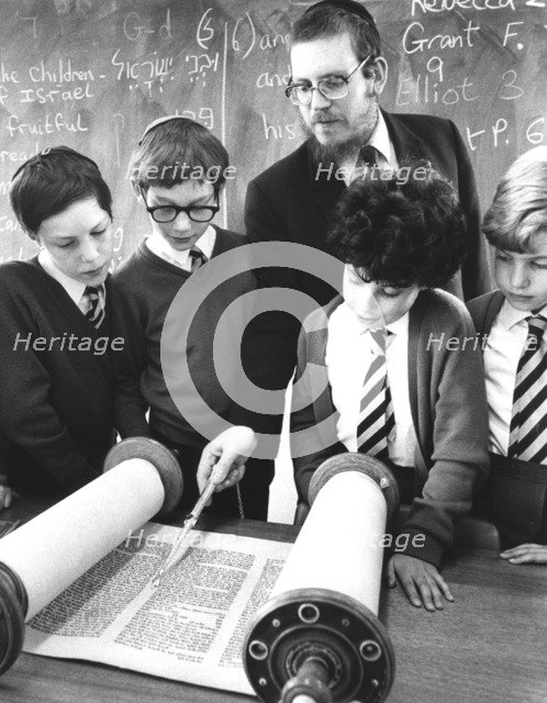 Jewish boys reading the Torah, Britain, 1985. Artist: Unknown