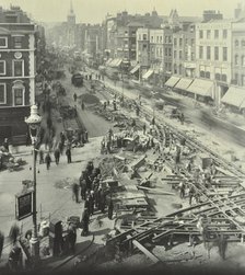 Tramlines being laid, Whitechapel High Street, London, 1929. Artist: Unknown.