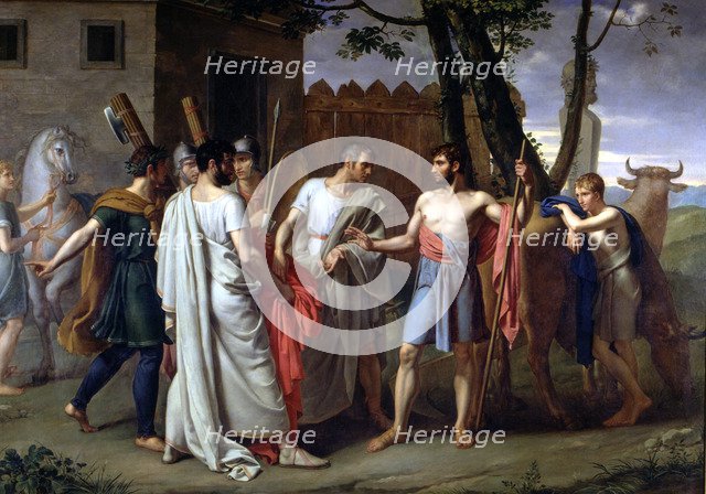 Cincinnatus leaving the plough to make laws in Rome', Lucius Quintus Cincinnatus, Roman dictator,…