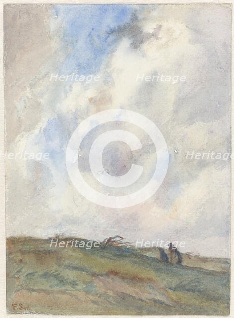 Dune landscape in a storm with two figures, 1872-1944. Creator: Frans Smissaert.