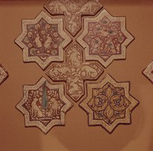 Six  Kashian Persian Tiles with Inscription from Shahnameh, 13th century. Artist: Unknown.