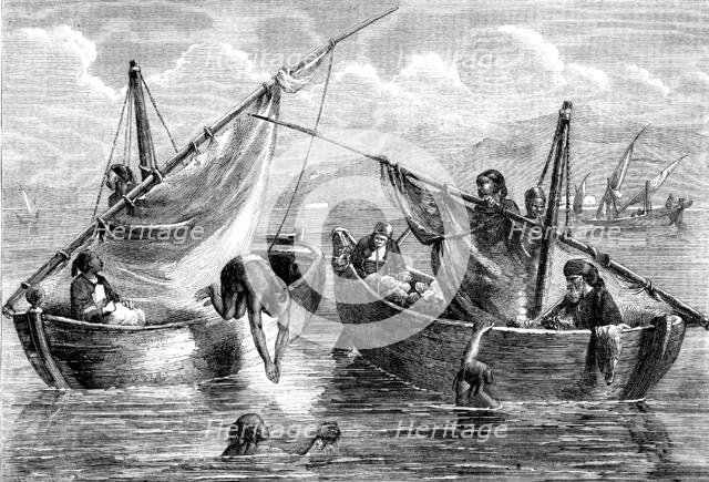 Diving for sponges on the coast of Syria, 1862. Creator: Unknown.