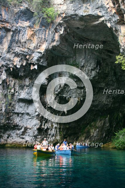 Tourist boat trip, Melissani Lake, Kefalonia, Greece.