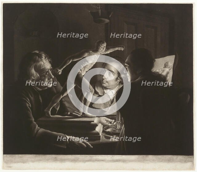 Three Persons Viewing the Gladiator by Candlelight, 1769. Creator: William Pether.