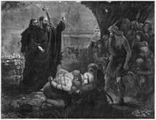 Christian missionaries interrupting a human sacrifice, 1878.Artist: J Christie