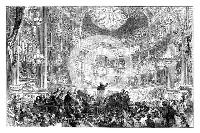 A meeting of the Anti-Corn Law League in Drury Lane Theatre, London, 1838 (c1895). Artist: Unknown