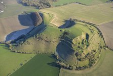 Cley Hill Camp, a univallate hillfort earthwork near Warminster, Wiltshire, 2023. Creator: Damian Grady.