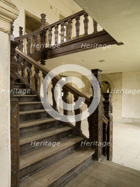 Oak staircase in the east range, Apethorpe Palace, Northamptonshire, 2008. Artist: Historic England Staff Photographer.