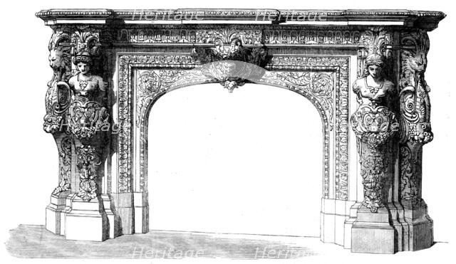 The International Exhibition - marble chimneypiece, by Leclercq, in the Belgian Court..., 1862.  Creator: Unknown.