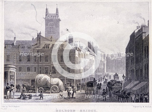 Holborn Bridge, London, c1830. Artist: William Woolnoth