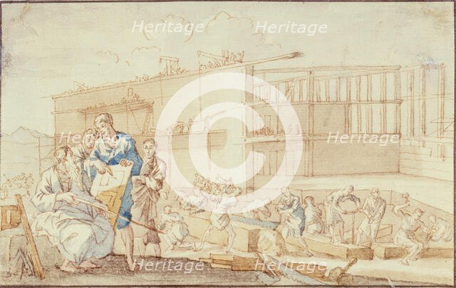 Ptolemy Supervising the Construction of a Building in Alexandria, between 1649 and 1712. Creator: Jan Luyken.