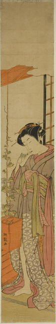 Courtesan Admiring Morning Glories while Cleaning Her Teeth, c. 1775. Creator: Isoda Koryusai.