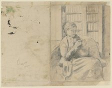 Knitting in the Library (recto); Knitting in the Library (verso), c. 1881. Creator: Mary Cassatt (American, 1844-1926).