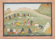 Hanuman Revives Rama and Lakshmana with Medicinal Herbs...,Ramayana series, ca. 1790. Creator: Workshop active in the First generation after Nainsukh (active ca. 1735-78).