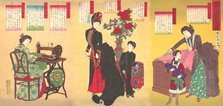 Court Ladies Sewing Western Clothing (Jokan yofuku saiho no zu), August 23rd,..., August 23rd, 1887. Creator: Chikanobu Yoshu.