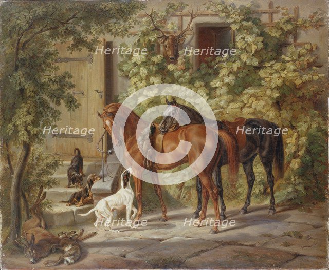 Horses at the Porch', 1843. Creator: Adam, Albrecht (1786-1862).